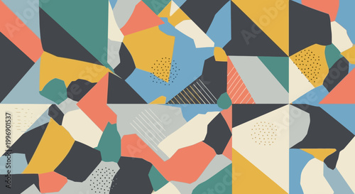 Abstract Geometric Pattern with Organic Shapes and Modern Memphis Style Elements