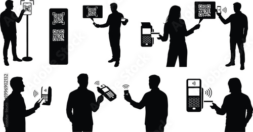 People using contactless payment methods isolated on white background, Vector