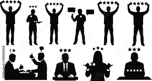 People showing star rating feedback illustrations isolated on white background, Vector