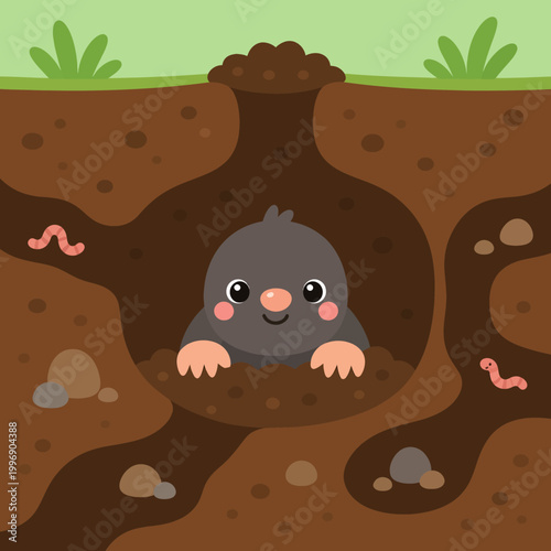Cute Mole and Underground Tunnel