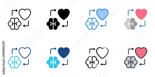Emotional connection icons set multiple style collection. Editable stroke 
