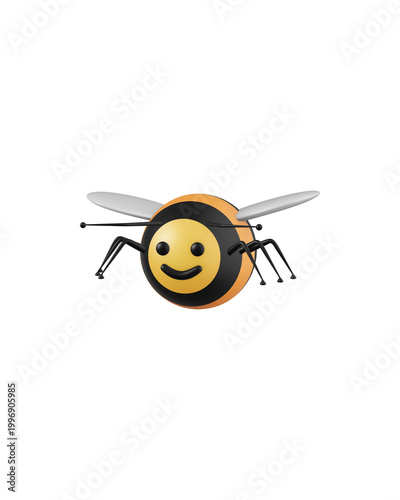 3D Cute Bee Flying Icon Isolated on White Background