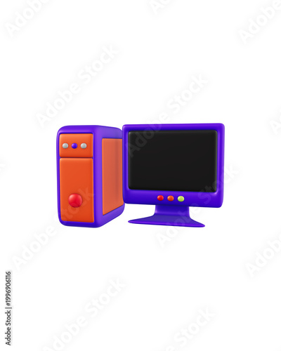 3D Desktop Computer Gaming Setup Icon Isolated on White Background