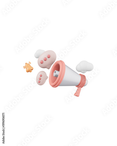 3D Megaphone Announcement Icon Isolated on White Background