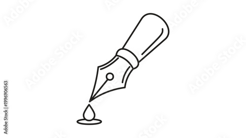 Schilderij op canvas Minimalist Calligraphy Nib Black Line Vector Icon on White Background, Hand-Drawn Illustration with Editable Stroke for Graphic Design, Writing and Artistic Projects, Scalable SVG Graphic Element