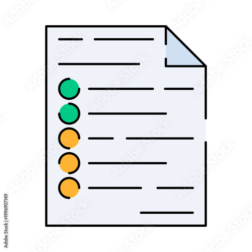Lab Report Sheet Flat design style, document with checklist, representing research results, ideal for data recording and analysis 