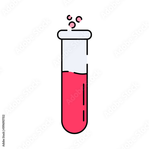 Test Tube Flat design style, glass tube with liquid reaction, symbolizing experiment process, ideal for chemistry and science visuals 