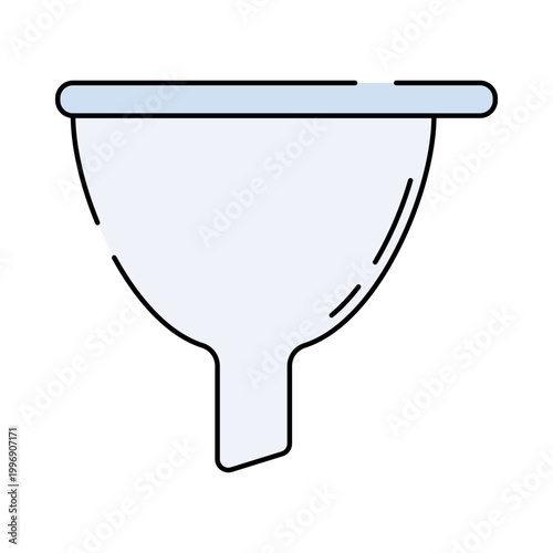 Funnel Filter Flat design style, conical funnel for liquid transfer, symbolizing filtration process, ideal for chemistry experiments and lab visuals 
