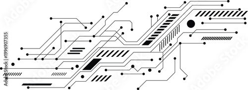 Abstract circuit board lines and nodes, futuristic technology network, digital connection vector illustration