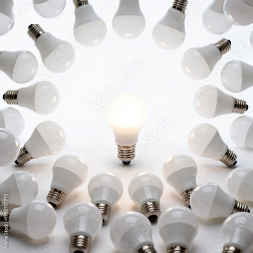 Many White Led Light Bulbs on White Background