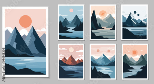 Minimalist Mountain Landscape Art Prints Set