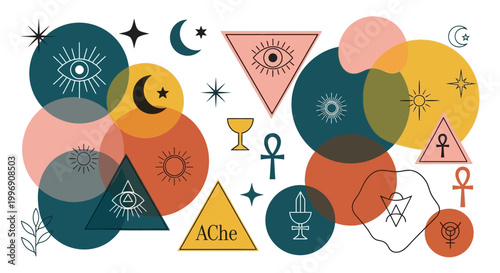 Mystical Esoteric Symbols and Sacred Geometry Elements Pattern