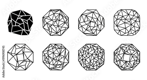 Set of Geometric Octagon Shapes with Abstract Polygonal Mesh Patterns