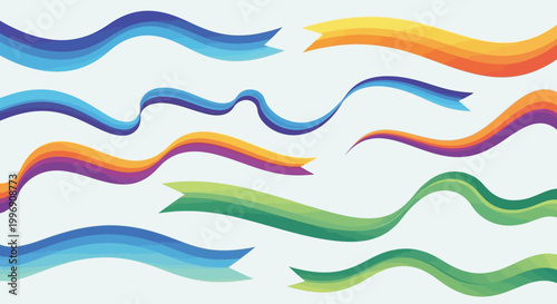 Set of Colorful Wavy Ribbons and Abstract Flowing Lines