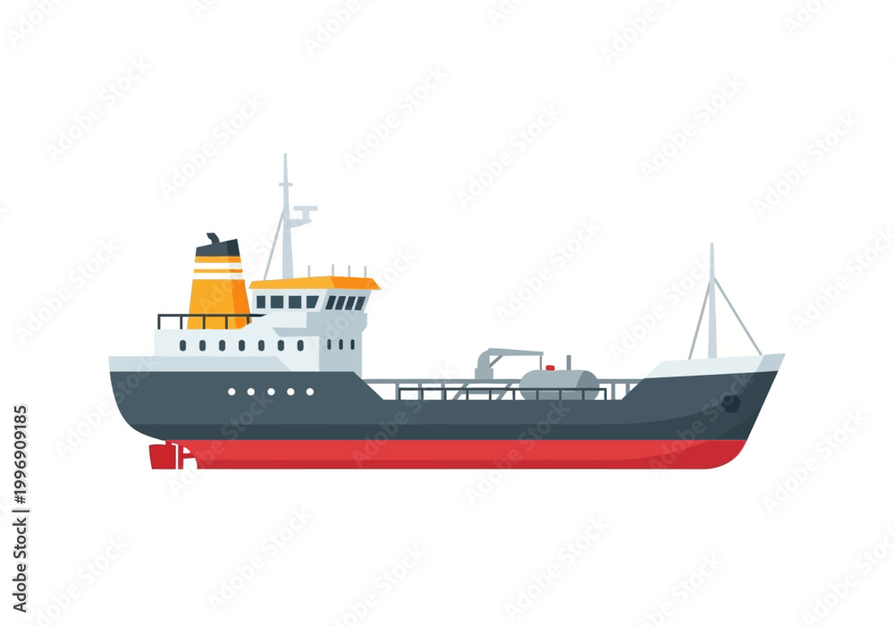 Fototapeta premium A large cargo ship sails across the open ocean under clear skies.