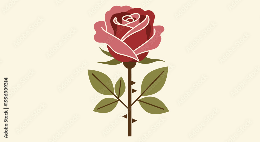 Fototapeta premium A vibrant single rose with deep red and pink petals, symbolizing love and beauty, presented in a stylized, minimalist illustration