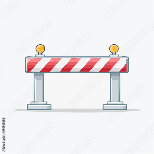 Construction Barrier with Red and White Stripes and Warning Lights