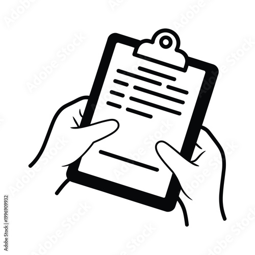 Hand Holding Clipboard with Document Vector Illustration