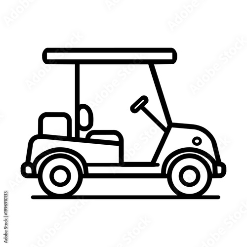 Golf Cart Icon- Electric Buggy Line Illustration, Minimalist Sports Vehicle Vector