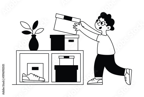 Man Moving Boxes Vector Illustration