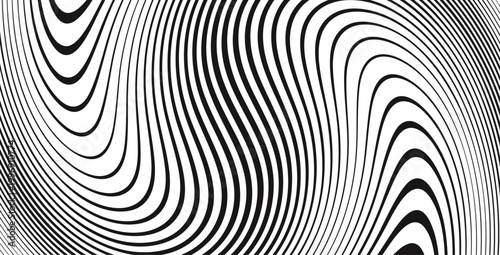 Quadro su tela Abstract Optical Wave Lines Pattern Black And White Background With Curved Strip