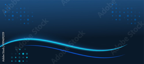 Dark blue gradient background with glowing cyan and blue wavy lines, complemented by scattered light blue digital dots. Perfect for modern technology and corporate themes.