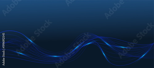 Modern digital background with glowing blue wavy lines, representing data flow, energy, and network connections. Perfect for technology and abstract design projects.