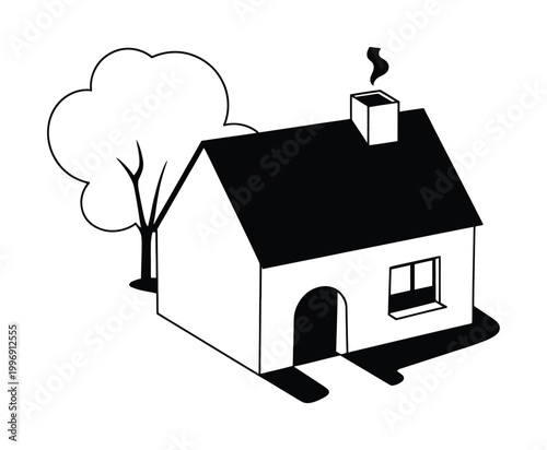 Simple House with Tree Vector Illustration
