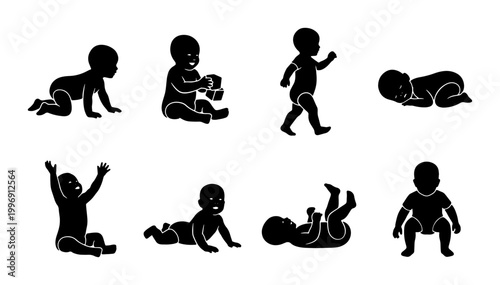 Foto Baby Milestones Silhouette Collection, Infancy Development Stages, Childhood Gro