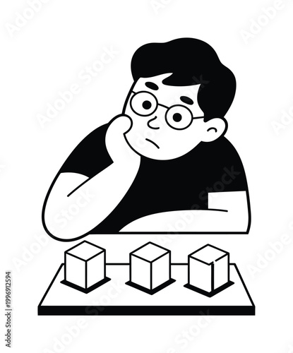 Thinking Man with Cubes Vector Illustration