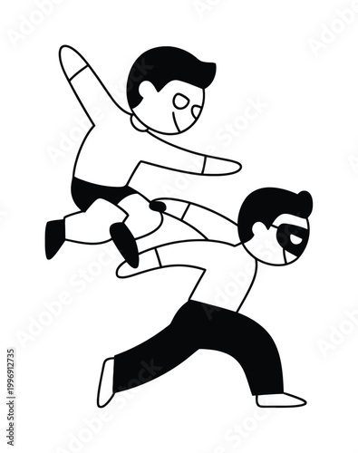 Two Men Running Together Vector Illustration
