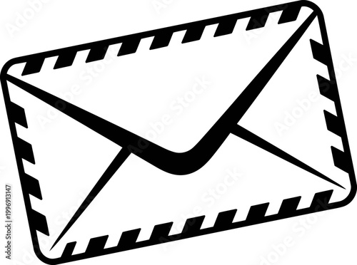 Classic black and white striped envelope with a simple flap design, isolated on white background