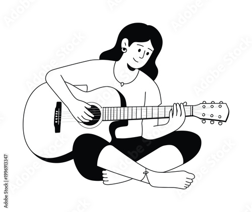 Woman Playing Guitar Vector Illustration