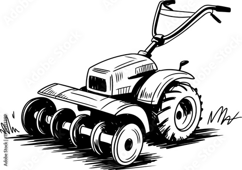 compact garden tiller machine with rotary blades for soil cultivation and gardening tasks