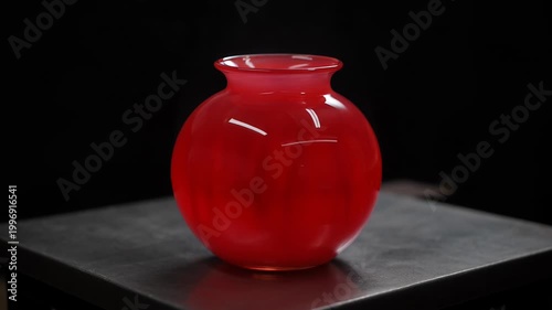 Fiery red glass vase on display