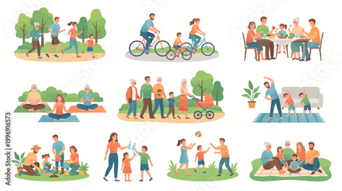 Healthy Lifestyle Family Vector Pack – Wellness & Active Living Illustration Set