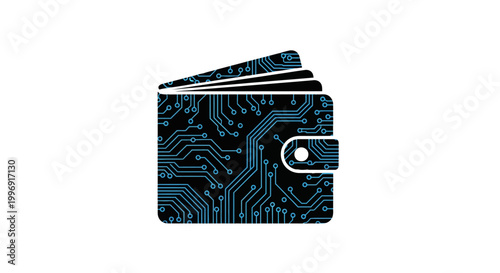 Digital wallet with circuit board pattern, concept of cryptocurrency and online finance