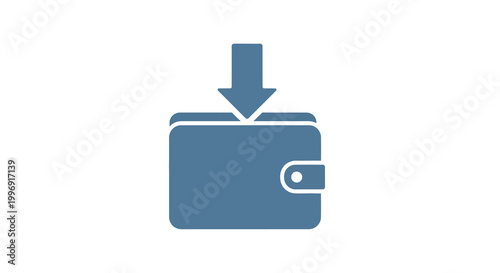 Download icon with wallet and down arrow, digital transaction, online payment symbol