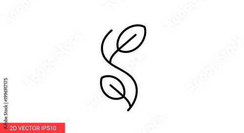 Elegant S-shaped vine with two leaves, minimalist line art, organic symbol