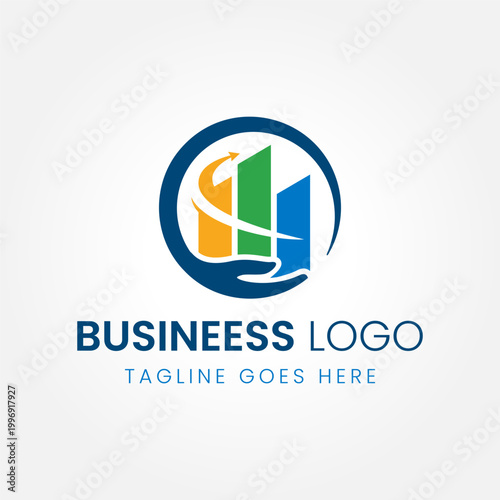 Colorful Business Logo design With Growth Chart Bars And Arrow For Marketing And Analytic