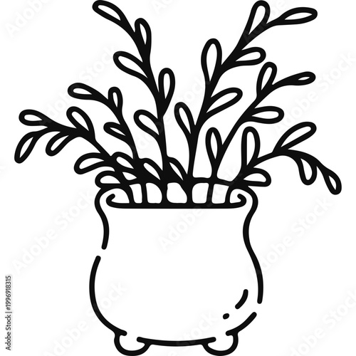 Minimalist potted plant doodle illustration