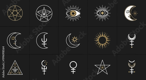 Set of Mystical Esoteric Symbols and Sacred Geometry Icons