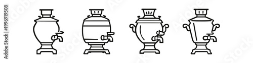 Traditional Samovar Icons Set