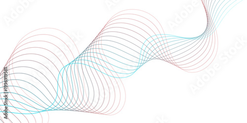 Abstract Data Flow Concept wave lines flowing on white background for modern corporate technology design and digital data visualization graphic illustration.