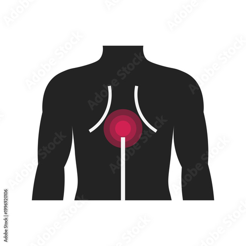 Isolated silhouette illustration of a body part experiencing thoracic spine for health icons in clinics and neurologists.