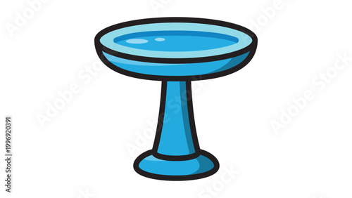 Foto Blue Pedestal Bird Bath Vector Icon Illustration with Water, Modern Flat Design Garden Ornament for Backyard Wildlife, Editable Stroke Line Art Isolated on White Background for Web and Print