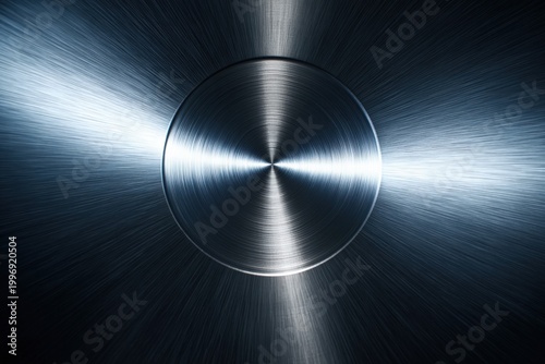 Polished metal surface with radial brush patterns and reflections