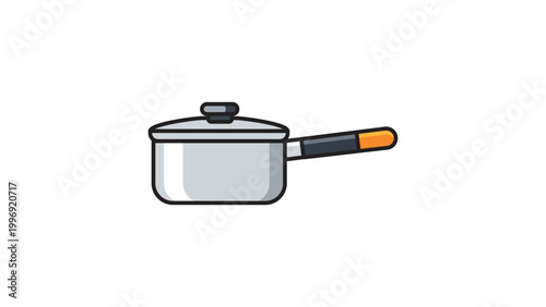 Photos Modern Flat Saucepan Vector Icon with Lid and Long Handle, Isolated on White Background