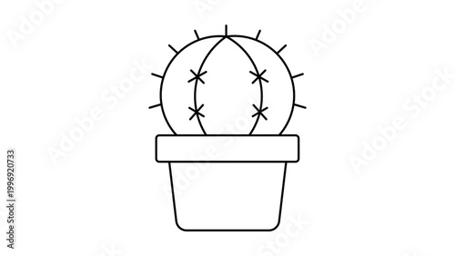 Potted Cactus Minimalist Black Line Vector Icon with Editable Stroke. Scalable SVG Illustration of a Small Desert Plant in a Pot, Perfect for Modern Web Design, Apps, and Graphic Projects.