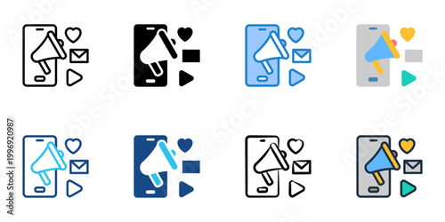Social media presence icons set multiple style collection. Editable stroke 
